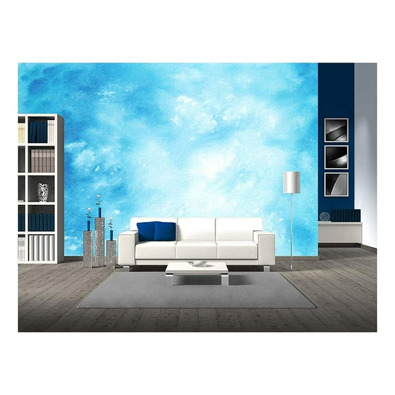 wall26 - Abstract Hand Drawn Watercolor Background Blue Sky and White Clouds - Removable Wall Mural | Self-Adhesive Large Wallpaper - 66x96 inches