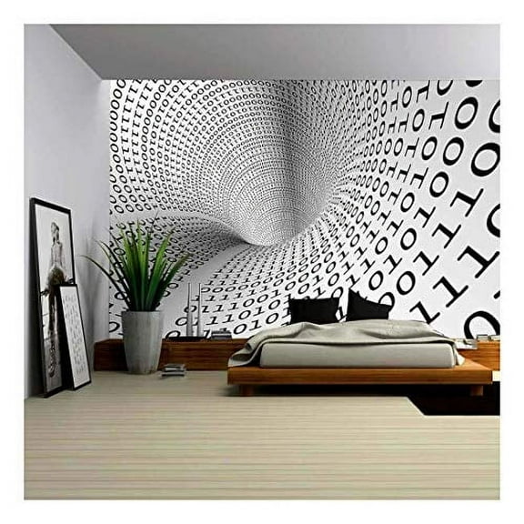 wall26 - Abstract Image of Tunnel with Binary Language - Removable Wall Mural | Self-Adhesive Large Wallpaper - 100x144 inches