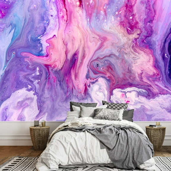 wall26 - Abstract Purple Paint Background. Acrylic Texture with Marble Pattern - Removable Wall Mural | Self-Adhesive Large Wallpaper - 100x144 inches