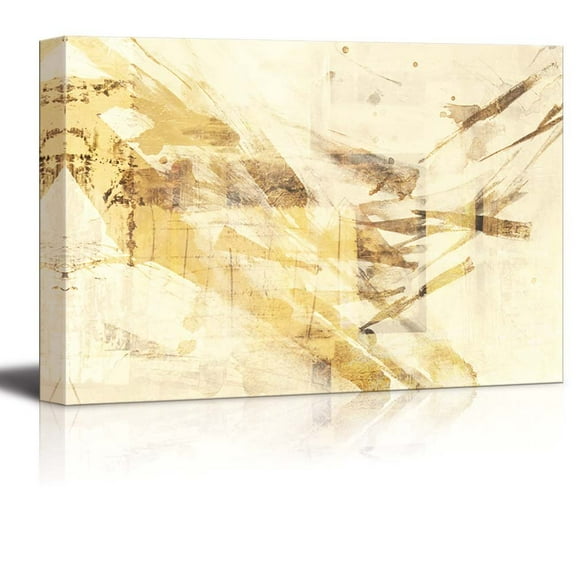 wall26 - Abstract Textured Gold and Brown Stripes with Splatter Paint Over It - Canvas Art Home Art - 24x36 inches