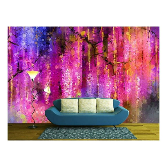 wall26 - Abstract Violet, Red and Yellow Color Flowers. Watercolor Painting - Removable Wall Mural | Self-Adhesive Large Wallpaper - 100x144 inches
