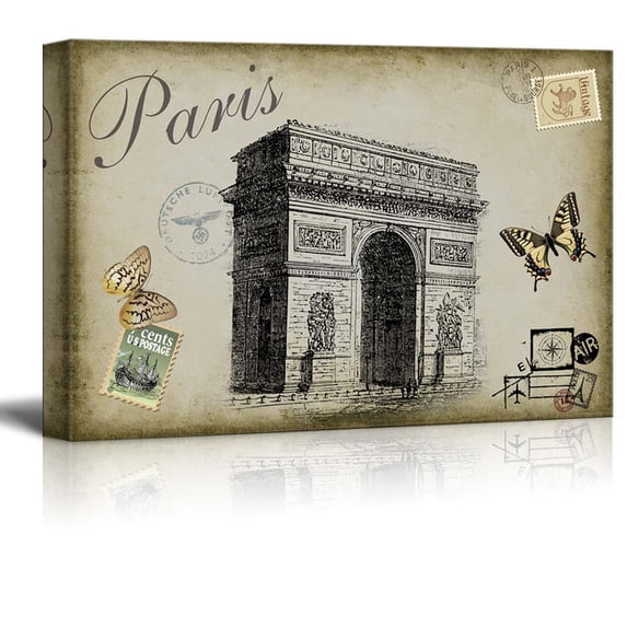 wall26 - Accents of Paris Placed onto a Vintage Background - Canvas Art Home Art - 16x24 inches