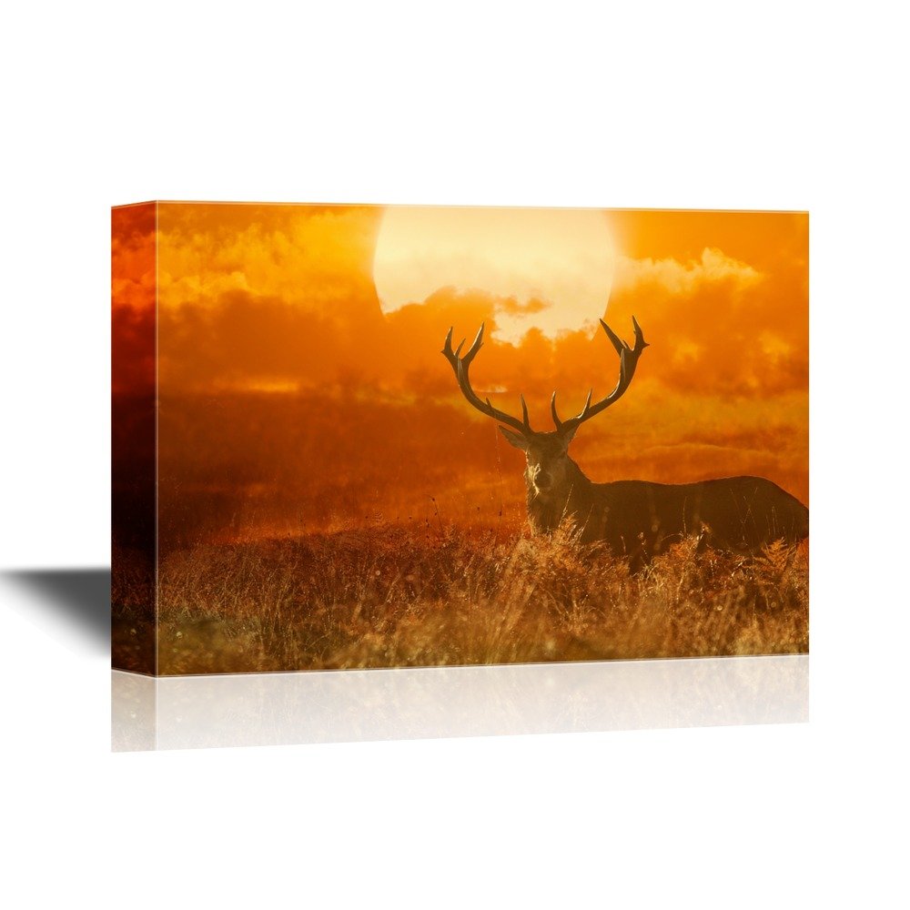 wall26 - African Savanna Sunset Canvas Wall Art - Deer on African ...
