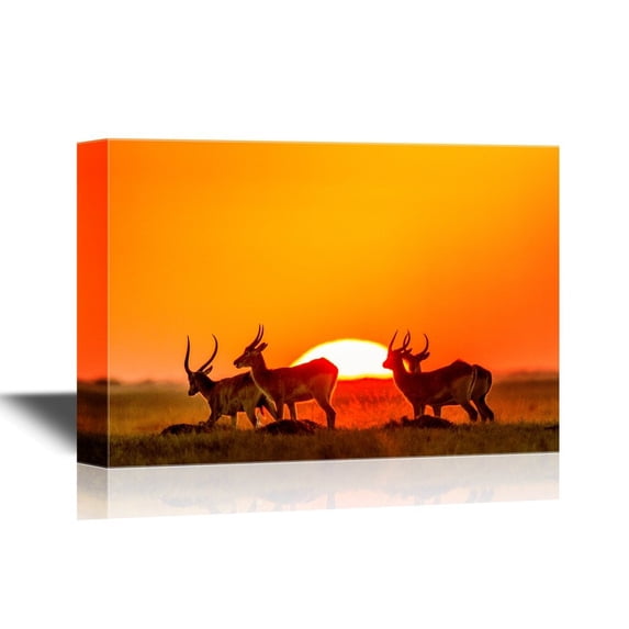 wall26 - African Savanna Sunset Canvas Wall Art - Deers on African ...