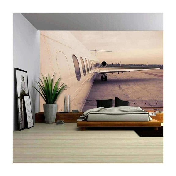 wall26 - Airplane Parked in Airport Waiting for Boarding Passengers - Removable Wall Mural | Self-Adhesive Large Wallpaper - 100x144 inches