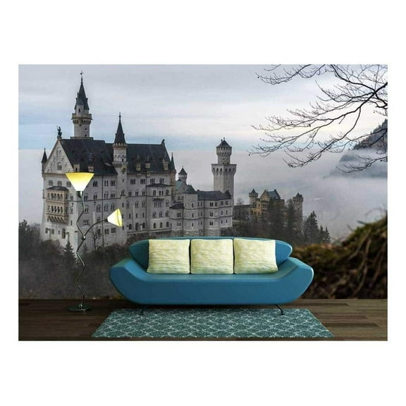 wall26 - Ancient Castle with Fog - Removable Wall Mural | Self-Adhesive Large Wallpaper - 66x96 inches