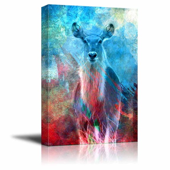wall26 - Animal Theme Canvas Wall Art - A Deer on Abstract Color Combination Background - Giclee Print Gallery Wrap | Modern Home Art Stretched &amp; Ready to Hang - 32x48 inches