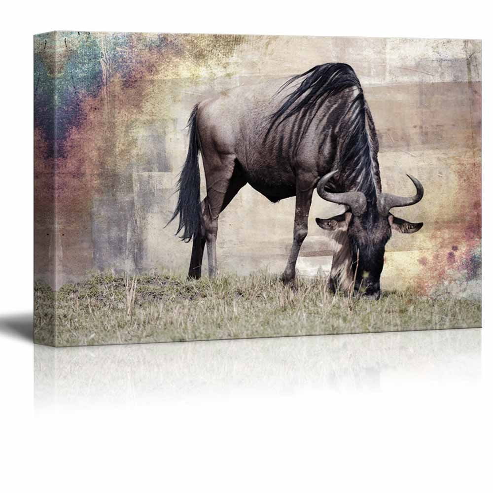 wall26 - Animal Theme Canvas Wall Art - A Wildebeest Grazing on The ...