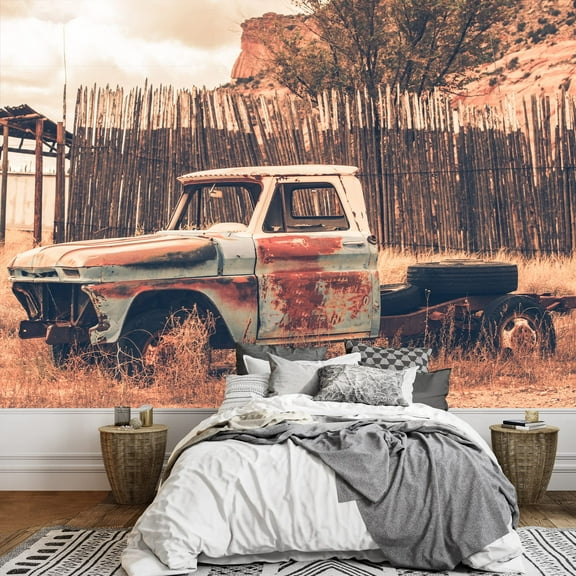 wall26 - Antique Clunker Pickup Truck Abandoned Somewhere in Arizona. Vintage Transportation - Removable Wall Mural | Self-Adhesive Large Wallpaper - 100x144 inches