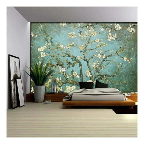 wall26 - Aqua with Teal Vignette Almond Blossom by Vincent Van Gogh - Wall Mural, Removable Sticker, Home Decor - 66x96 inches