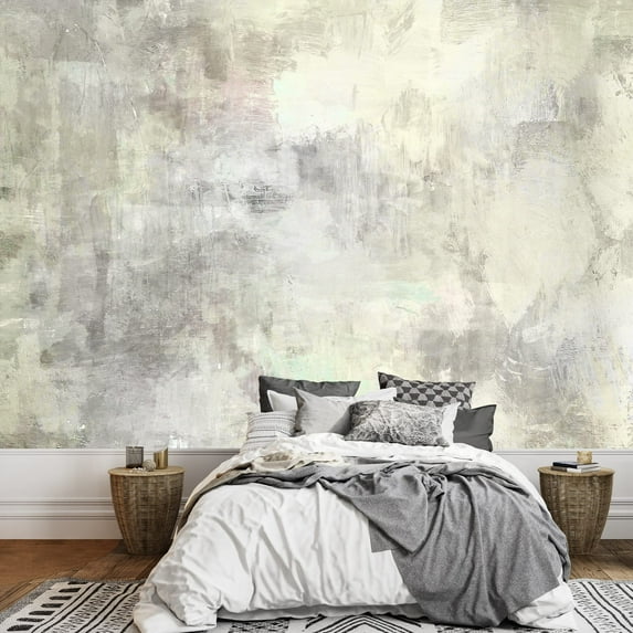 wall26 - Art Abstract Acrylic Background in Light Grey and White Colors - Removable Wall Mural | Self-Adhesive Large Wallpaper - 100x144 inches