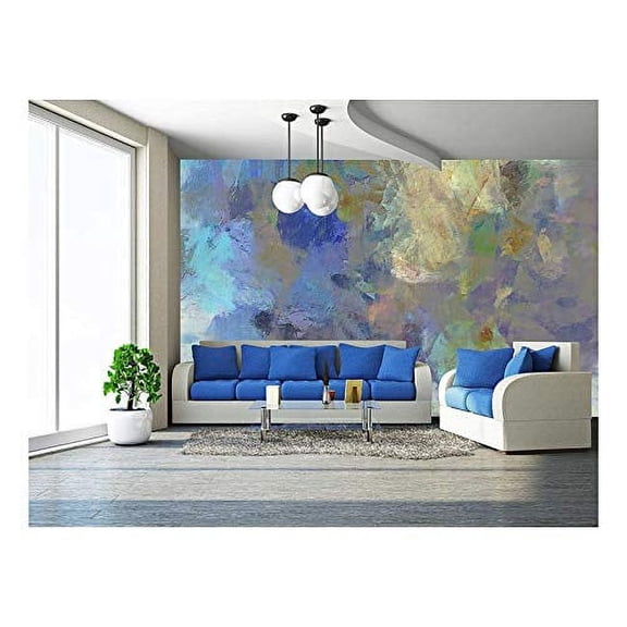 wall26 - Art Abstract Acrylic Blue Background with Beige and Violet Blots - Removable Wall Mural | Self-Adhesive Large Wallpaper - 66x96 inches