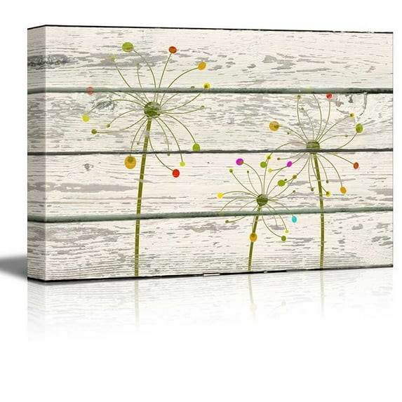 wall26 - Art Deco Flowers Artwork - Rustic Canvas Wall Art Home Art - 16x24 inches