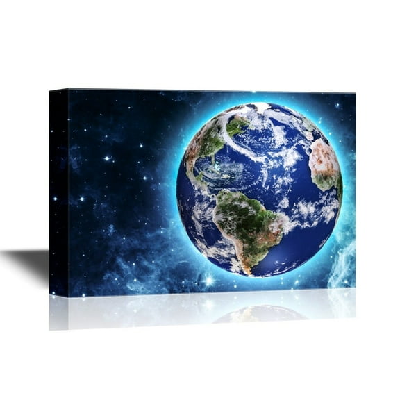 wall26 - Astronomy Canvas Wall Art - Planet Earth Viewed from The Outer Space - Gallery Wrap Modern Home Art | Ready to Hang - 12x18 inches