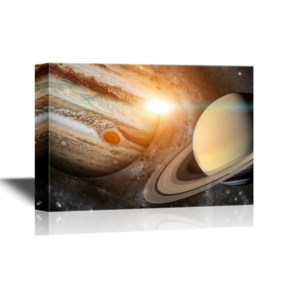 wall26 - Astronomy Canvas Wall Art - Planet Saturn in Solar System - Gallery Wrap Modern Home Art | Ready to Hang - 32x48 inches