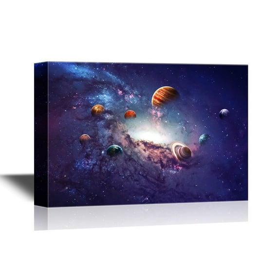 wall26 - Astronomy Canvas Wall Art - Planets of The Solar System - Gallery Wrap Modern Home Art | Ready to Hang - 16x24 inches
