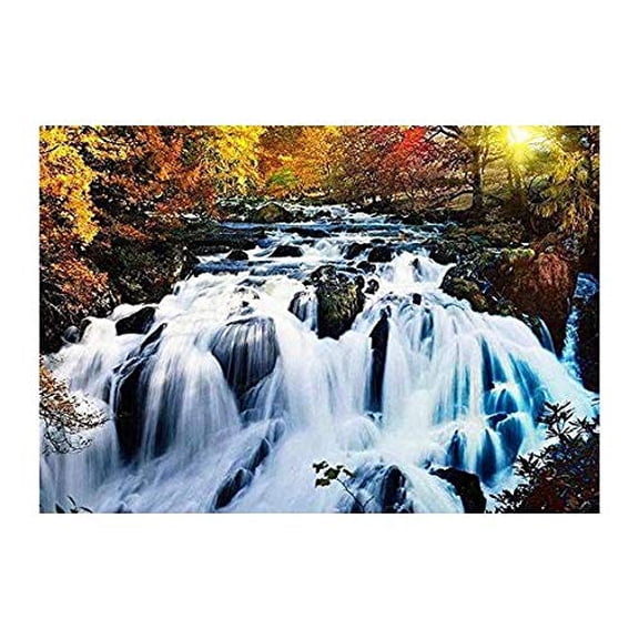 wall26 - Autumn Forest with a Rocky Waterfall - Landscape - Wall Mural, Removable Sticker, Home Decor - 66x96 inches