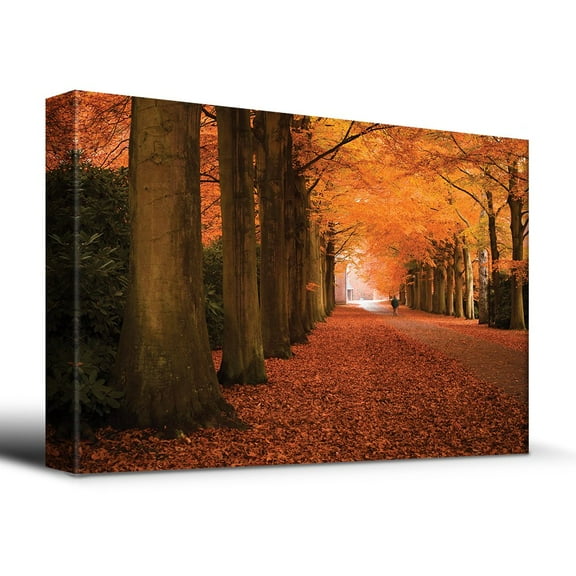 wall26 - Autumn Orange leaved Trees line Path - Canvas Art Home Art - 12x18 inches