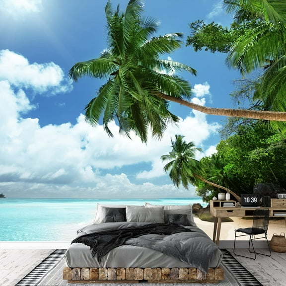 wall26 - Beach on Mahe Island in Seychelles - Removable Wall Mural | Self-Adhesive Large Wallpaper - 66x96 inches