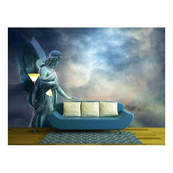 wall26 - Beautiful Angel in Heaven with Divine Rays of Light - Removable Wall Mural | Self-Adhesive Large Wallpaper - 66x96 inches