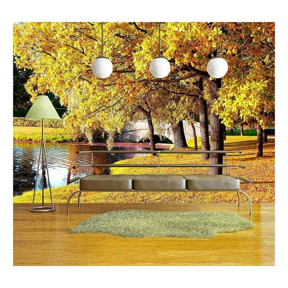 wall26 - Beautiful Autumn Forest in Park ' Pushkin, Saint Petersburg, Russia - Removable Wall Mural | Self-Adhesive Large Wallpaper - 100x144 inches