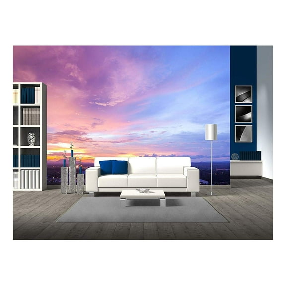 wall26 - Beautiful Cityscape Sunset at Trang Thailand - Removable Wall Mural | Self-Adhesive Large Wallpaper - 100x144 inches
