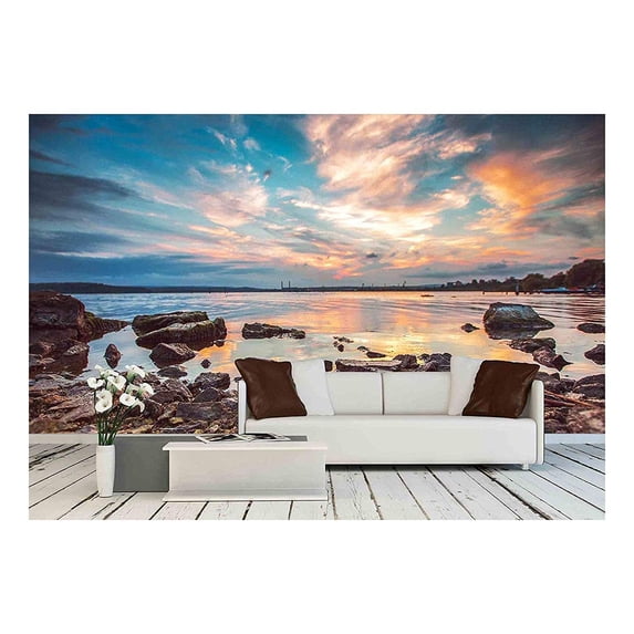 wall26 - Beautiful Cloudscape Over The Lake, Sunset Shot - Removable Wall Mural | Self-Adhesive Large Wallpaper - 66x96 inches