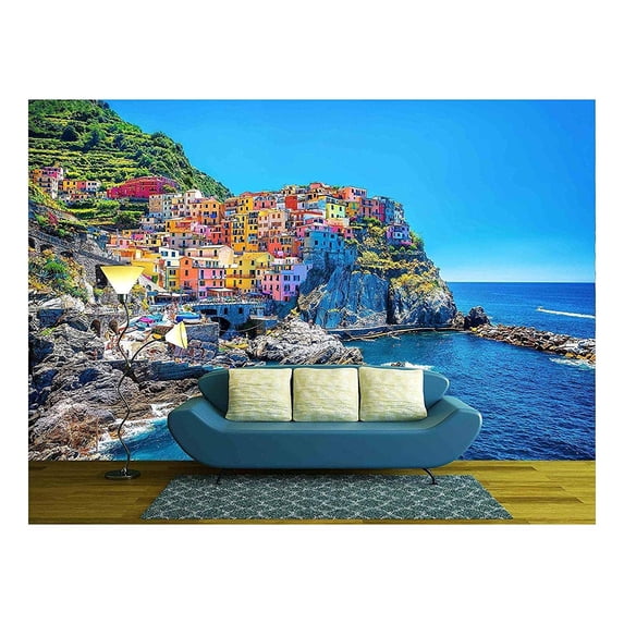 wall26 - Beautiful Colorful Cityscape on The Mountains Over Mediterranean Sea - Removable Wall Mural | Self-Adhesive Large Wallpaper - 100x144 inches