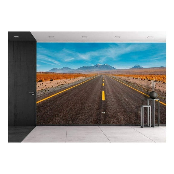 wall26 - Beautiful Image of Empty Asphalt Road Through Field - Removable Wall Mural | Self-Adhesive Large Wallpaper - 66x96 inches