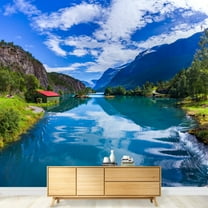 wall26 - Beautiful Nature Norway Natural Landscape. Lovatnet Lake. - Removable Wall Mural | Self-Adhesive Large Wallpaper - 100x144 inches