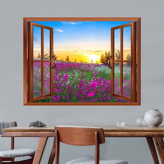 wall26 Beautiful Summer Sunrise Over a Blossoming Meadow Removable Wall Sticker/Wall Mural - 24"x32"