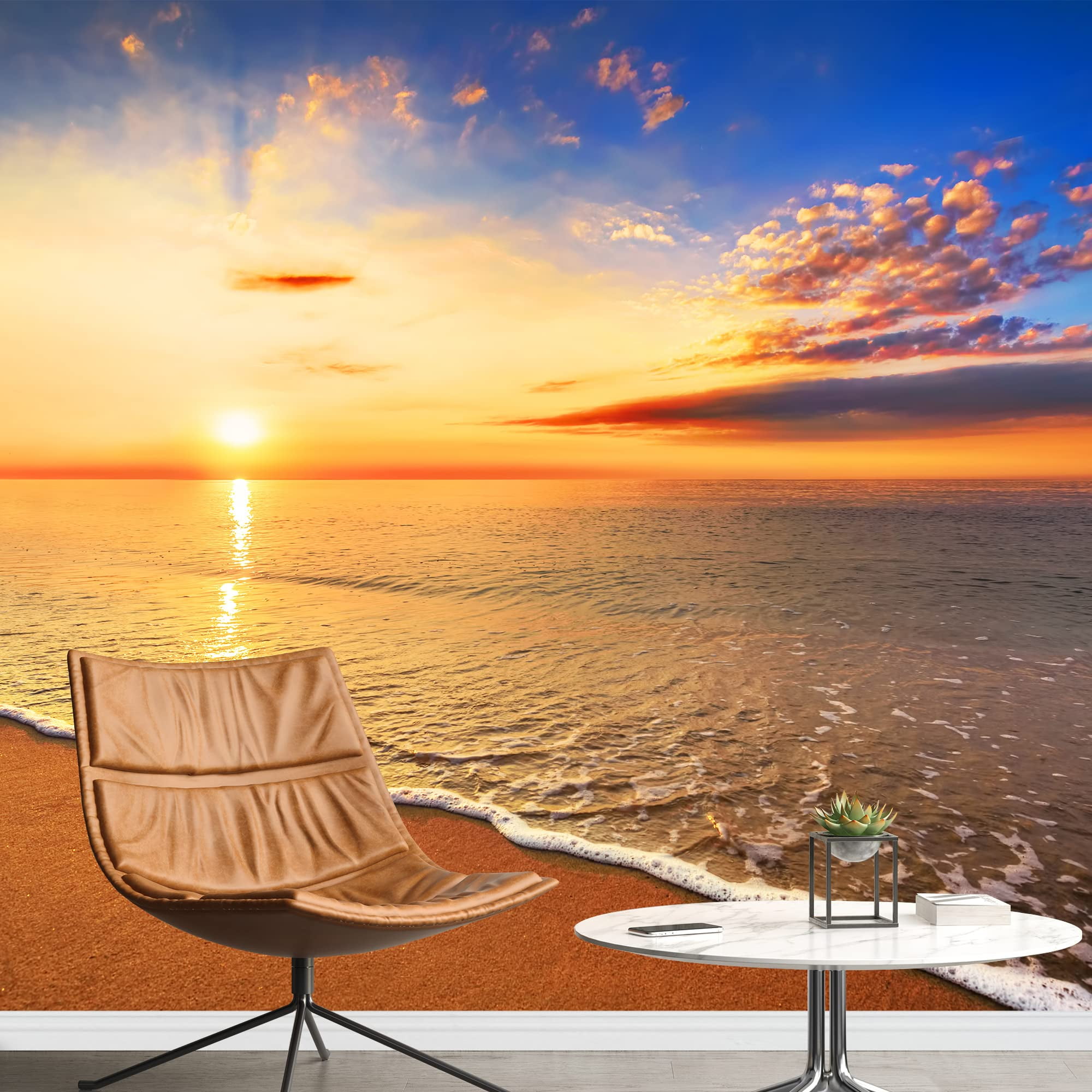 wall26 - Beautiful Tropical Sunrise on The Beach. - Removable Wall Mural |  Self-Adhesive Large Wallpaper - 66x96 inches - Walmart.com, image size:2000x2000