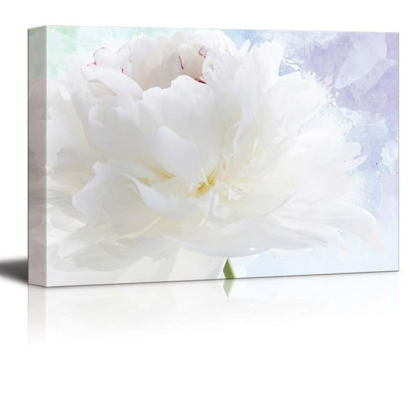wall26 Beautiful White Flower on a Blue and Purple Watercolor Background - Canvas Art Home Art - 16x24 inches