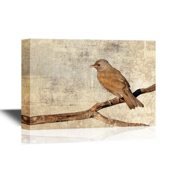 wall26 - Birds and Poultry Canvas Wall Art - Bird Standing on a Tree Branch - Gallery Wrap Modern Home Art | Ready to Hang - 24x36 inches