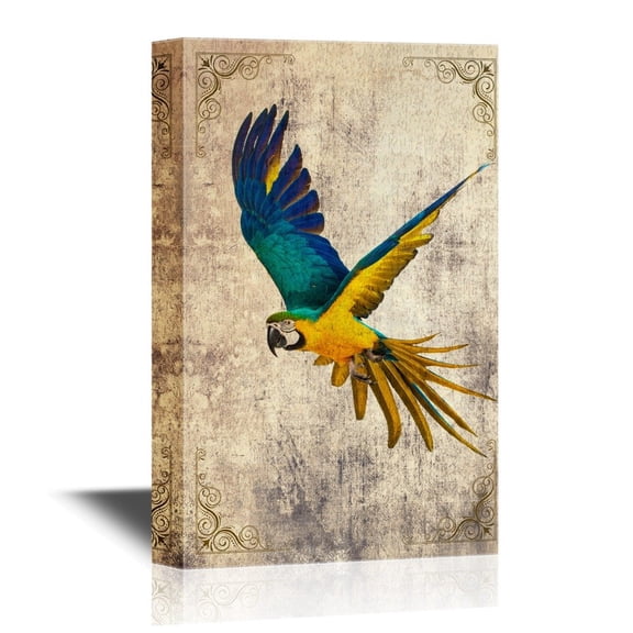 wall26 - Birds and Poultry Canvas Wall Art - Blue Parrot Flying in The Sky - Retro Style Gallery Wrap Modern Home Art | Ready to Hang - 32x48 inches