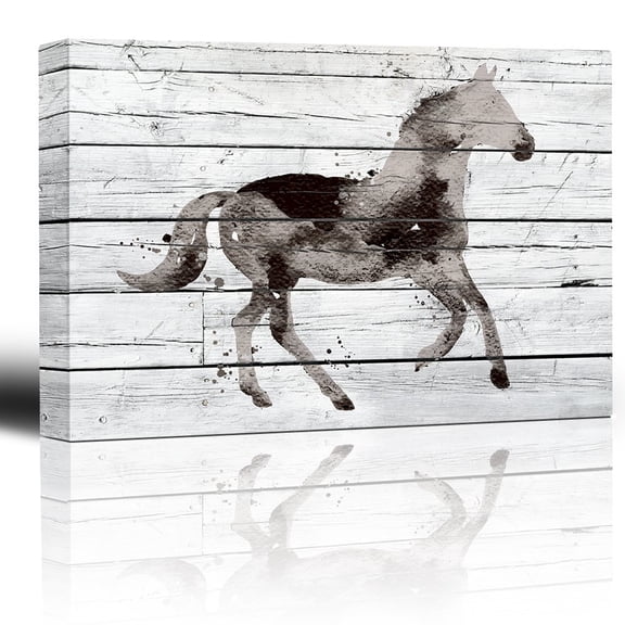 wall26 - Black Watercolor Horse Placed on Old Painted Wood - Canvas Art Home Art - 12x18 inches