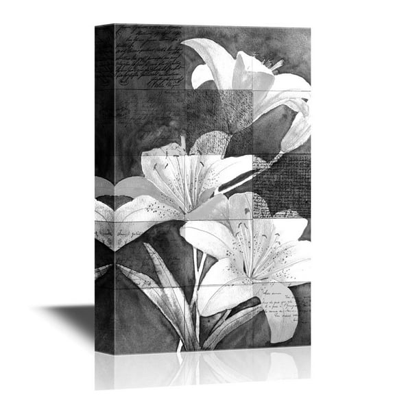 wall26 Black and White Canvas Wall Art - Flowers on Grunge Background - Gallery Wrap Modern Home Art | Ready to Hang - 24x36 inches