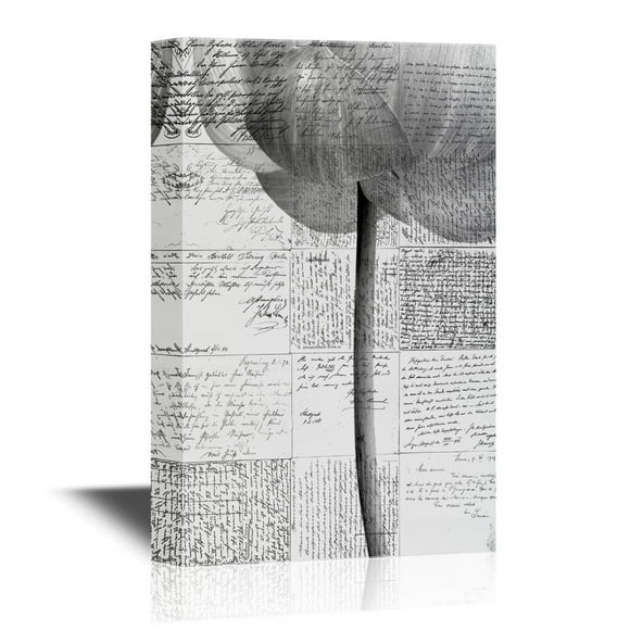 wall26 Black and White Canvas Wall Art - Lotus Flower with Retro Style Background - Gallery Wrap Modern Home Art | Ready to Hang - 16x24 inches