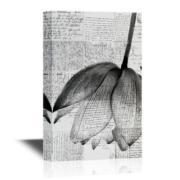 wall26 Black and White Canvas Wall Art - Lotus Flower with Retro Style Background - Gallery Wrap Modern Home Art | Ready to Hang - 24x36 inches
