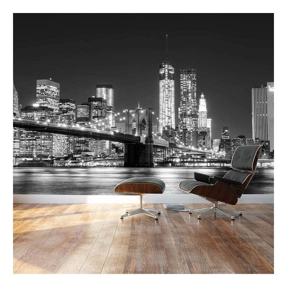 wall26 - Black and White Manhattan Skyline and Brooklyn Bridge - Landscape - Wall Mural, Removable Sticker, Home Decor - 100x144 inches