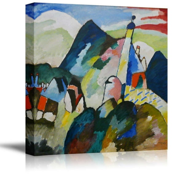 wall26 - Blick auf Murnau mit Kirche by Wassily Kandinsky - Canvas Print Wall Art Famous Painting Reproduction - 16" x 16"