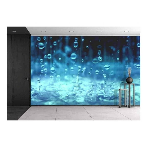 wall26 - Blue Color Tone of Close Up Rain Water Drop Falling to The Floor in Rainy Season - Removable Wall Mural | Self-Adhesive Large Wallpaper - 100x144 inches