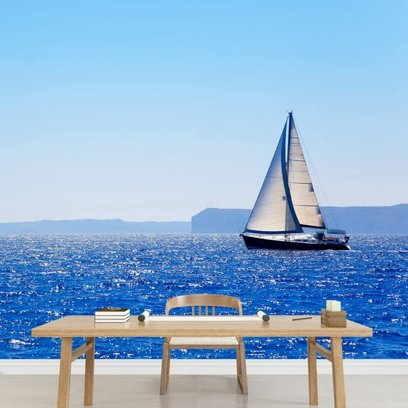 wall26 - Blue Mediterranean Sailboat Sailing in Perfect Ocean at San Antonio Cape - Removable Wall Mural | Self-Adhesive Large Wallpaper - 66x96 inches