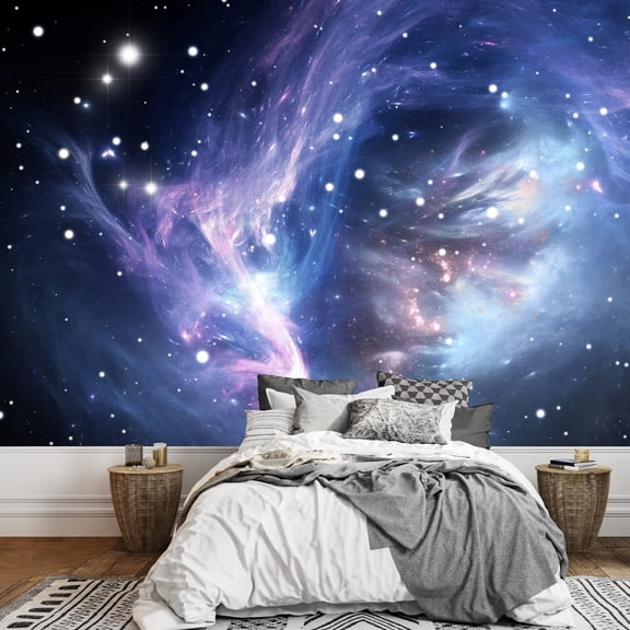 wall26 - Blue Space Nebula - Removable Wall Mural | Self-Adhesive Large Wallpaper - 100x144 inches