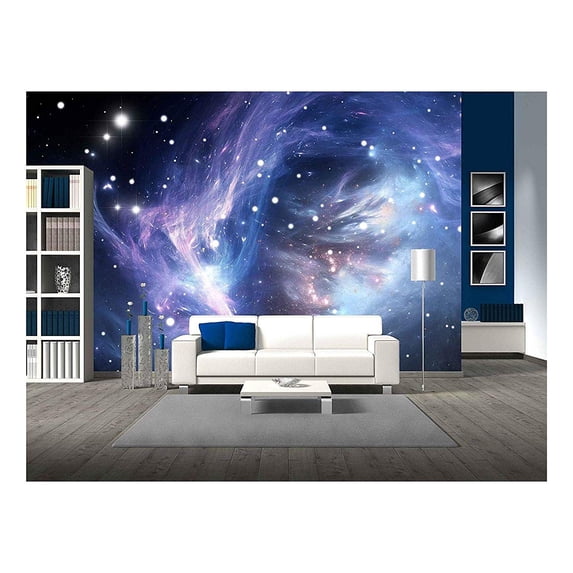 wall26 - Blue Space Nebula - Removable Wall Mural | Self-Adhesive Large Wallpaper - 66x96 inches