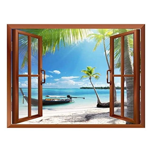 wall26 Boat on The Oceanside Removable Wall Sticker/Wall Mural - 24"x32"