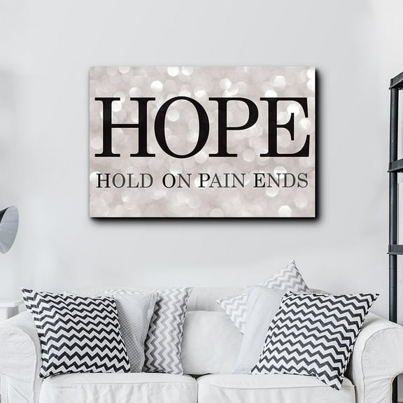wall26 - Bold Inspirational Quote Hope (Hold On Pain Ends on Champagne Bokeh Background - Home and Dorm Room Art - Canvas Art Home Art - 16x24 inches