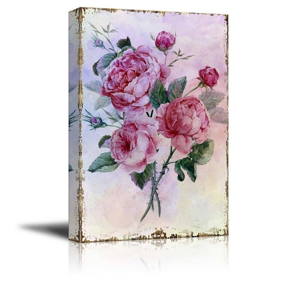 wall26 - Bouquet of Pink Watercolor Roses on a Delicate Watercolor Background - Nature - Canvas Art Home Art - 16x24 inches