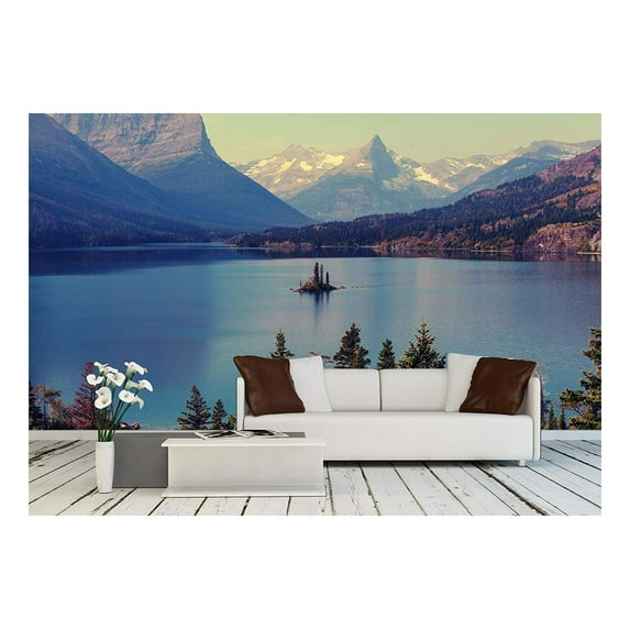 wall26 - Bowman Lake in Glacier National Park, Montana, USA - Removable Wall Mural | Self-Adhesive Large Wallpaper - 100x144 inches