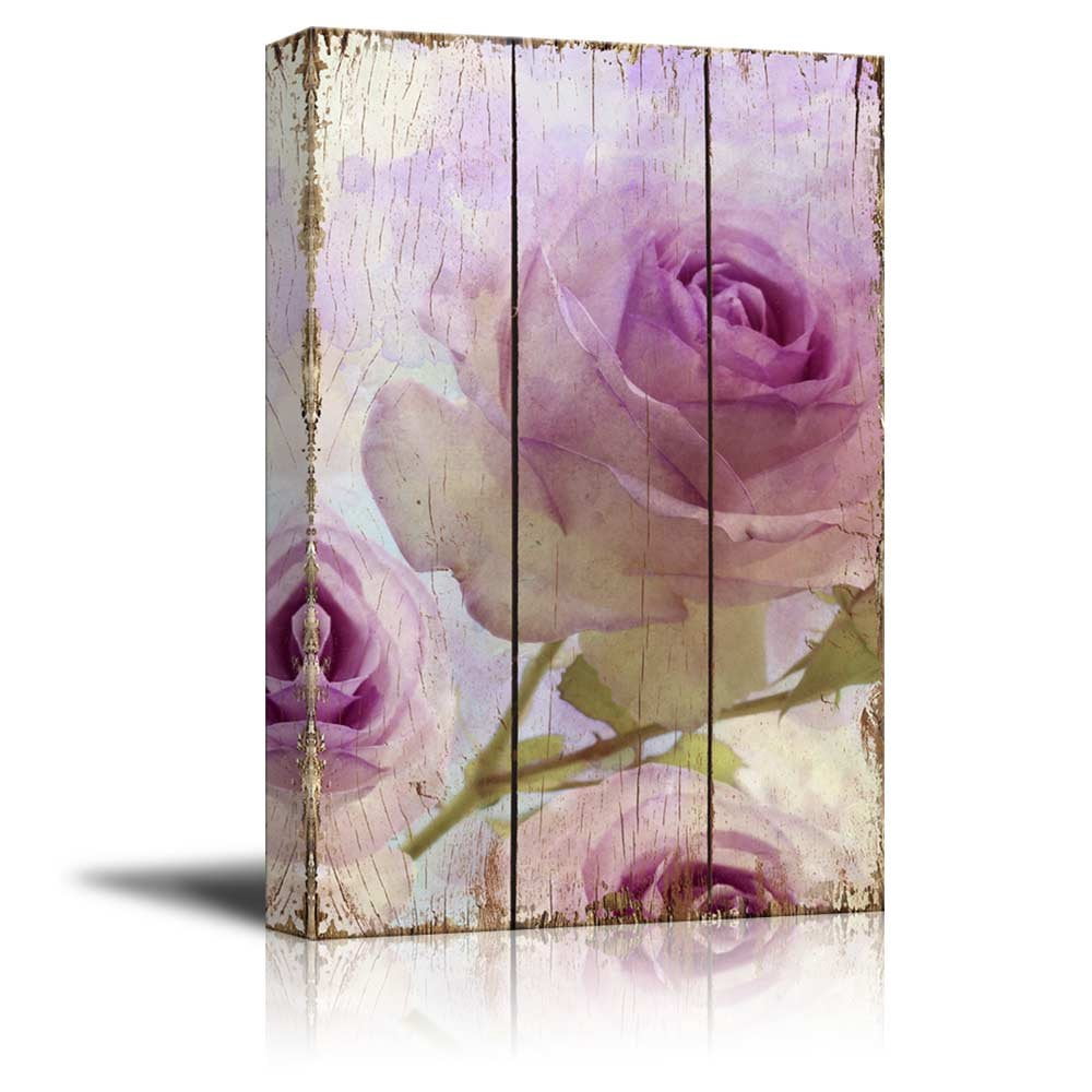 32 Inch Roses wall26 - Branches of Purple Roses Over Wooden Panels with Watercolor ...